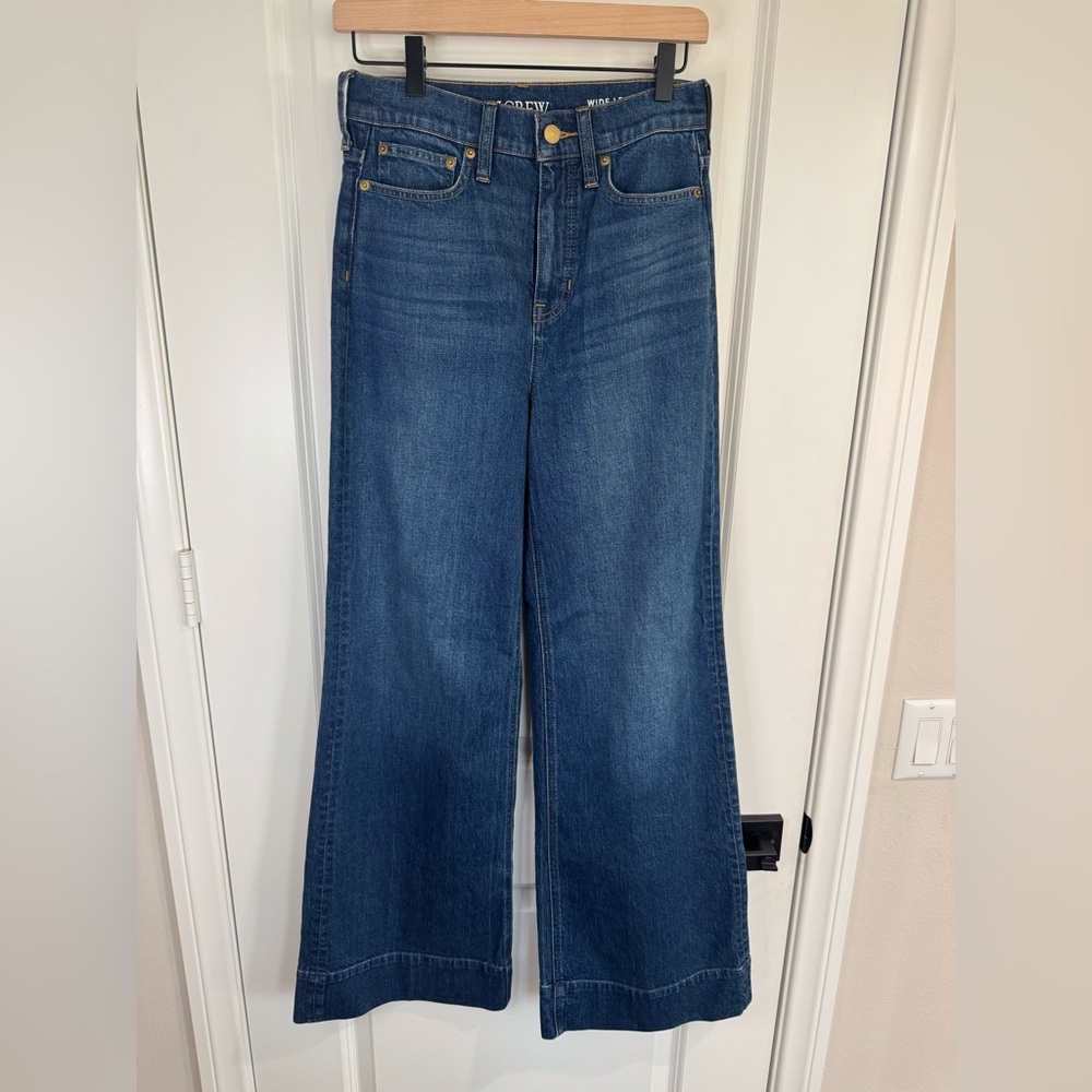 J. Crew Wide Leg Trouser Jeans High Rise Dark Wash Denim Chic 25 - Picture 2 of 14